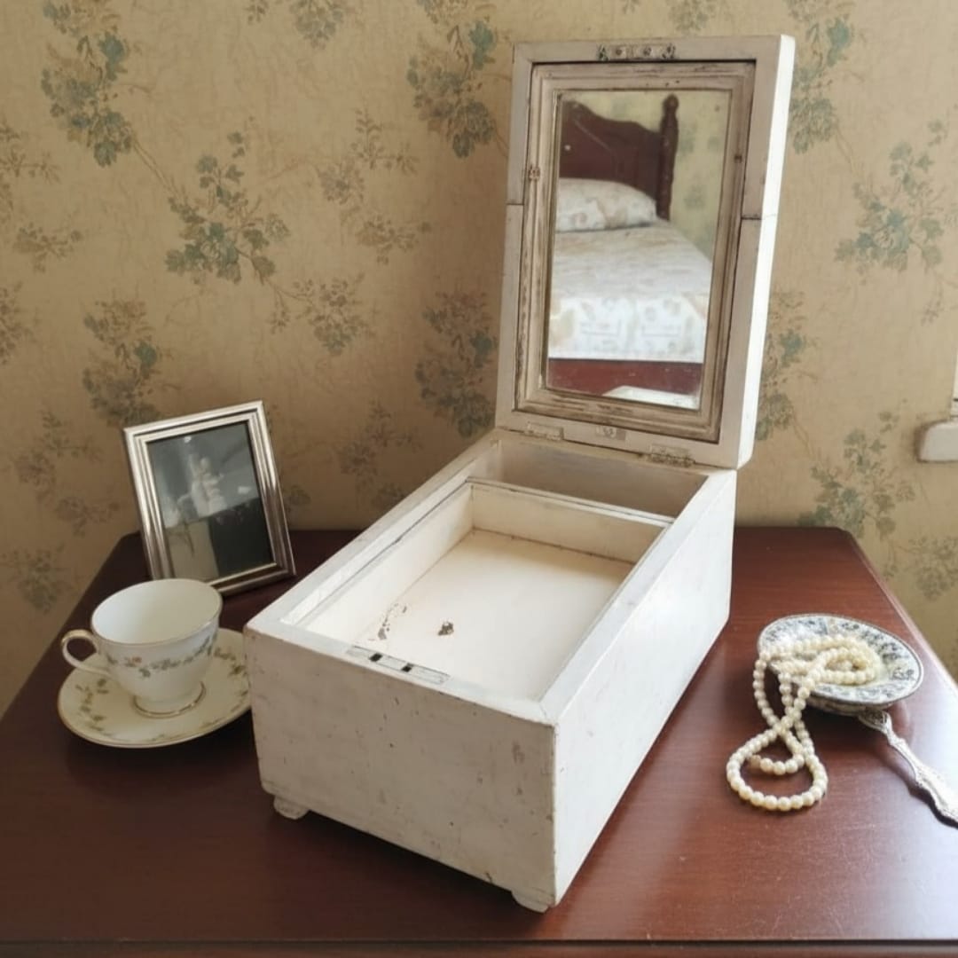 1950 Antique Teakwood White Makeup Box | Rare Traditional Wooden Makeup Storage Box