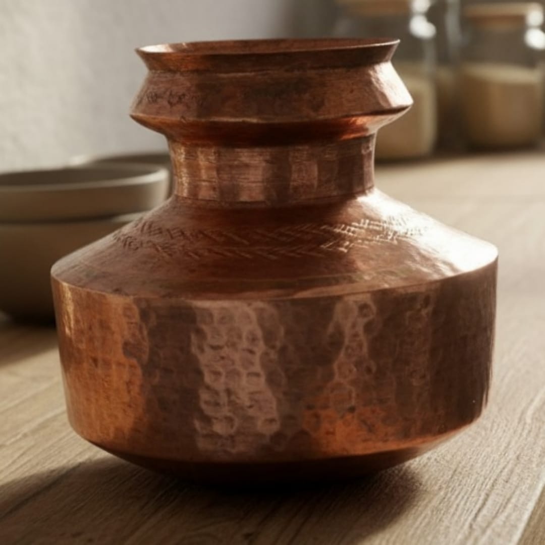 1979 Antique Copper Kalash with Brass Pyala | Copper & Brass Kalash Set