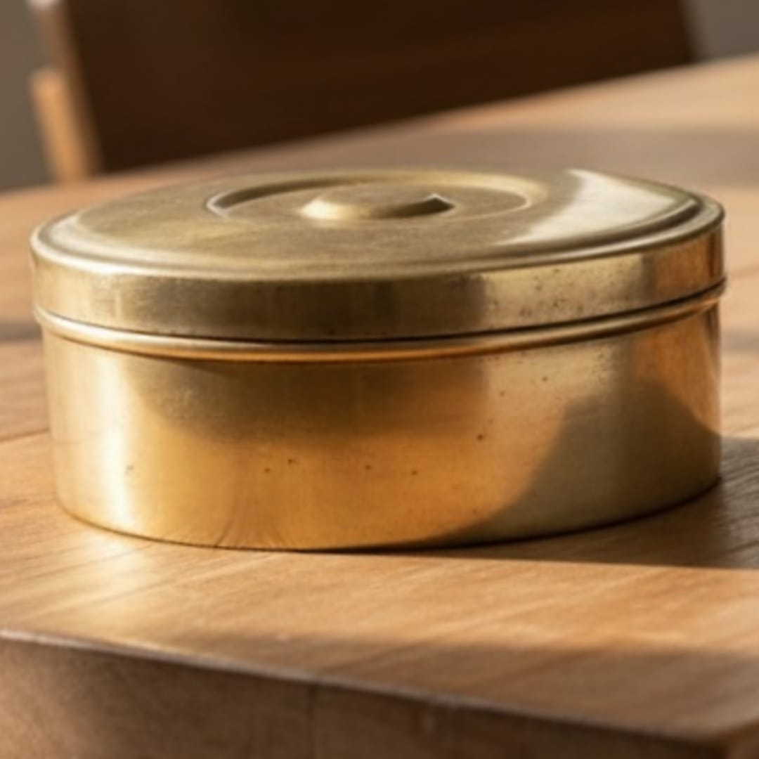 1986 Antique Brass Masala Box | Traditional Brass Spice Container
