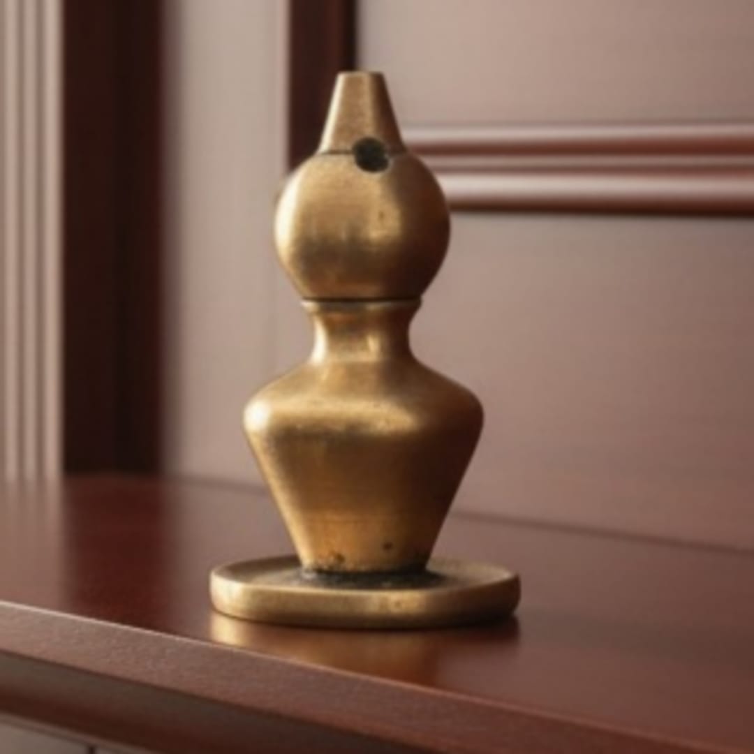 1986 Antique Brass Engraved Diya with Incense Holder | Decorative Brass Utility Piece