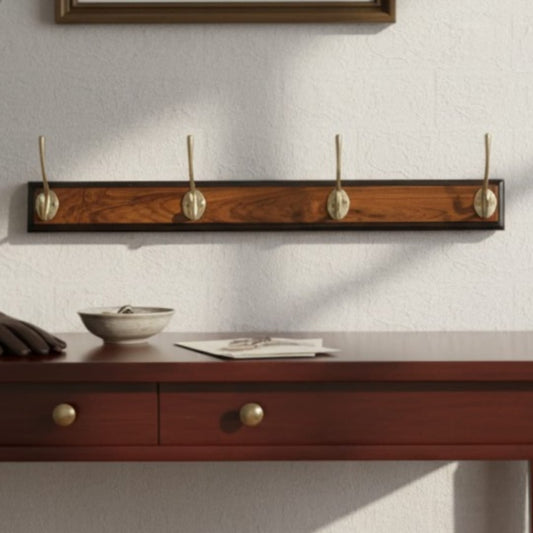 1991 Vintage Teakwood Wall Hanger with Brass Hook | Wooden Wall Storage Hook