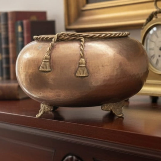 1991 Vintage Brass Engraved Planters in Pair | Traditional Brass Decor Planters