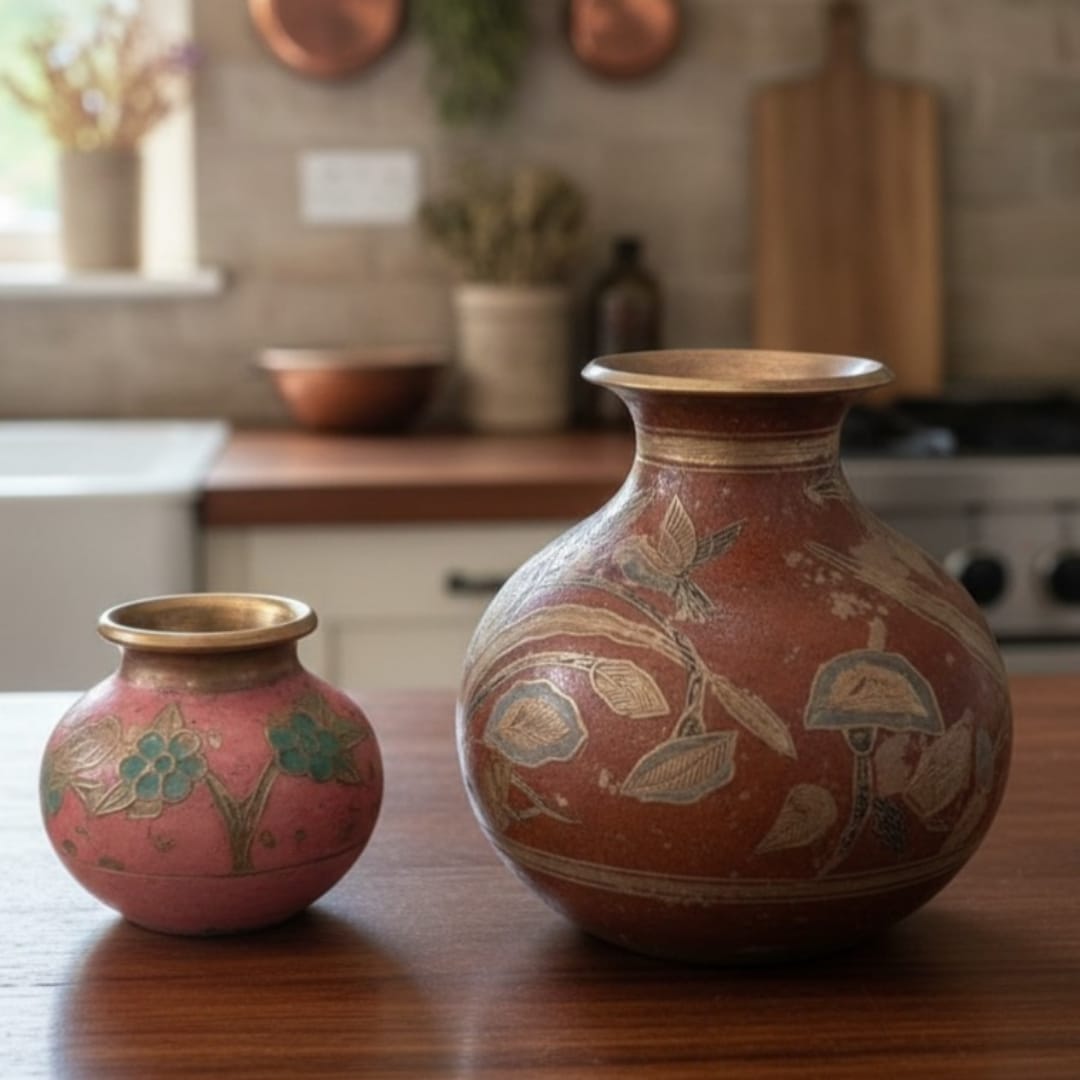 1988 Antique Brass Planter Flower Pots | Traditional Brass Decor Pots