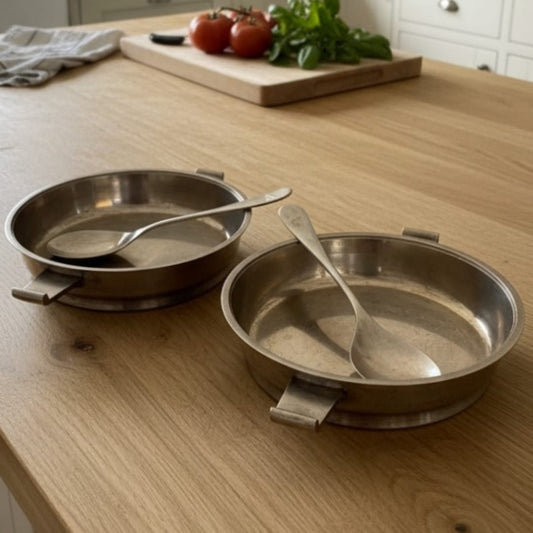 1987 Antique Brass Serving Dishes with Ladle in Pair | Traditional Brass Serving Ware