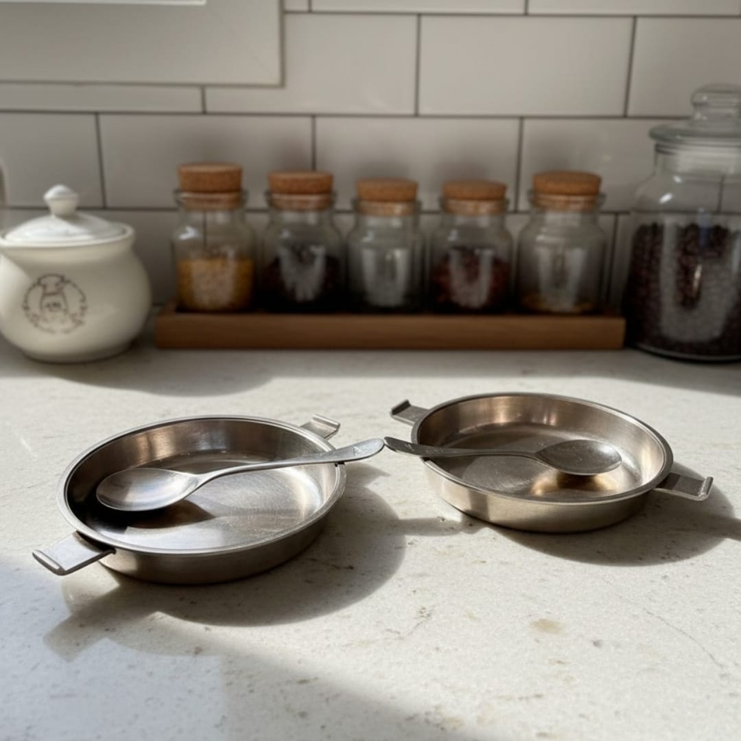1987 Antique Brass Serving Dishes with Ladle in Pair | Traditional Brass Serving Ware