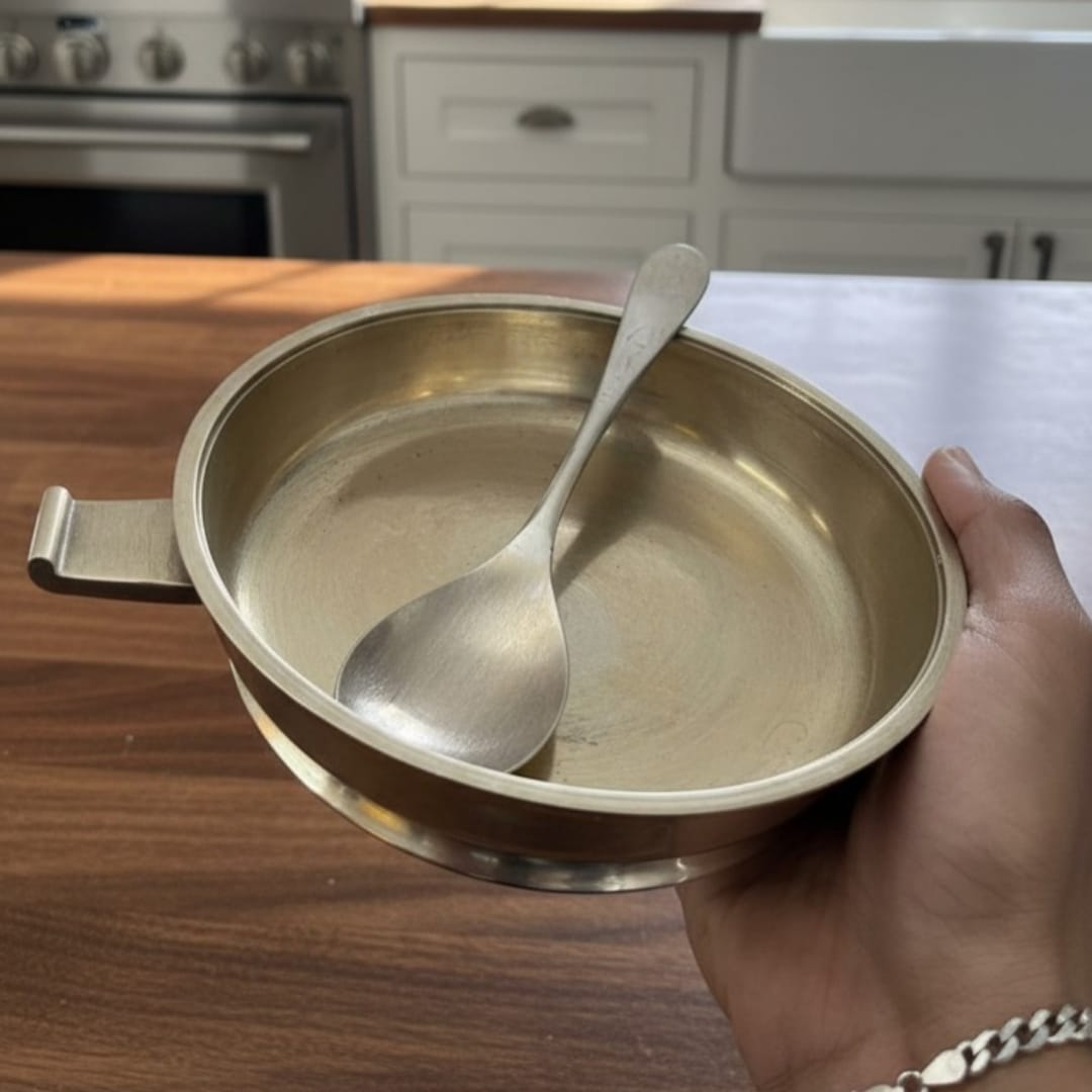 1987 Antique Brass Serving Dishes with Ladle in Pair | Traditional Brass Serving Ware