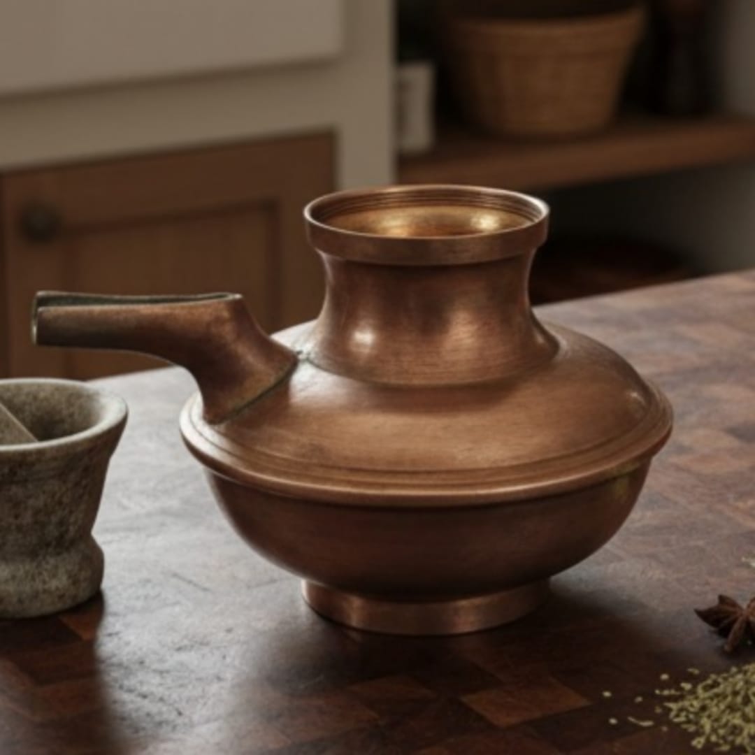 1986 Antique Brass Ghee Pot with Nozzle | Traditional Brass Kitchen Vessel