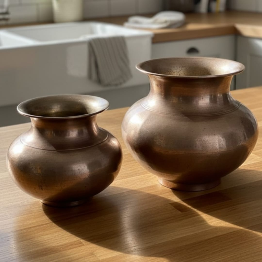 1979 Antique Bronze Kalash in Pair | Traditional Bronze Storage Vessels