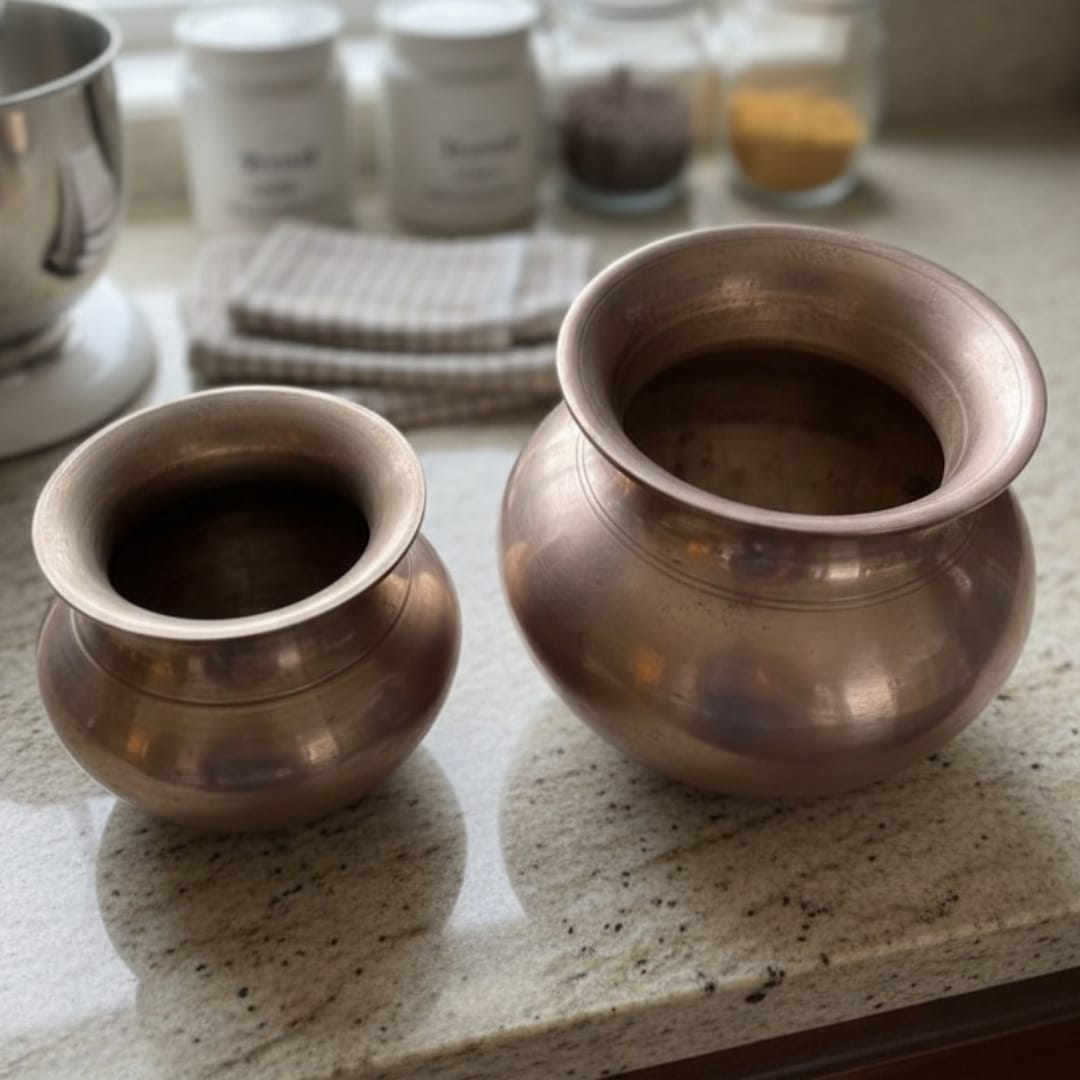 1979 Antique Bronze Kalash in Pair | Traditional Bronze Storage Vessels