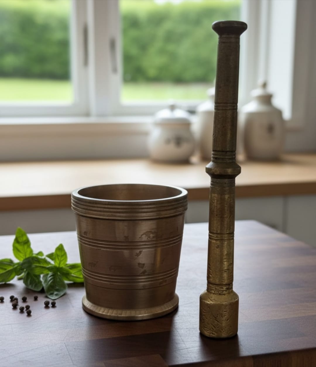 1985 Antique Brass Khalbatta with Batata | Traditional Brass Grinding Tool