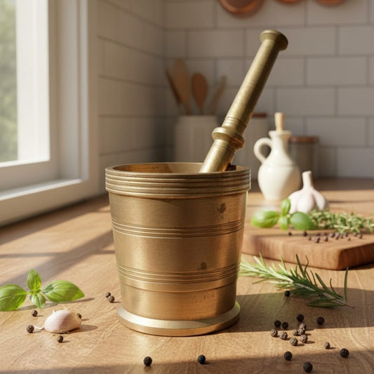 1985 Antique Brass Khalbatta with Batata | Traditional Brass Grinding Tool