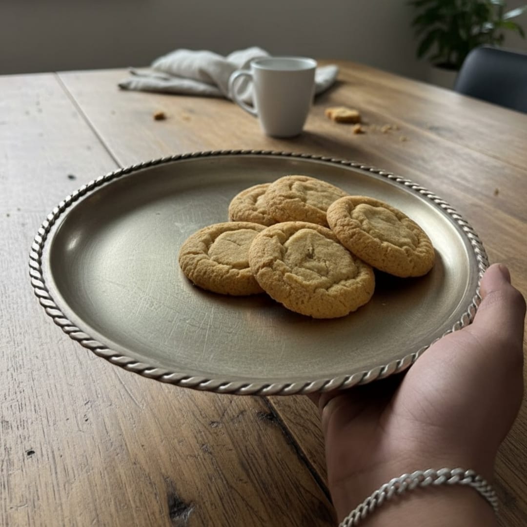 1987 Antique Brass Plates with Ornated Borders in Pair | Traditional Brass Table Plates