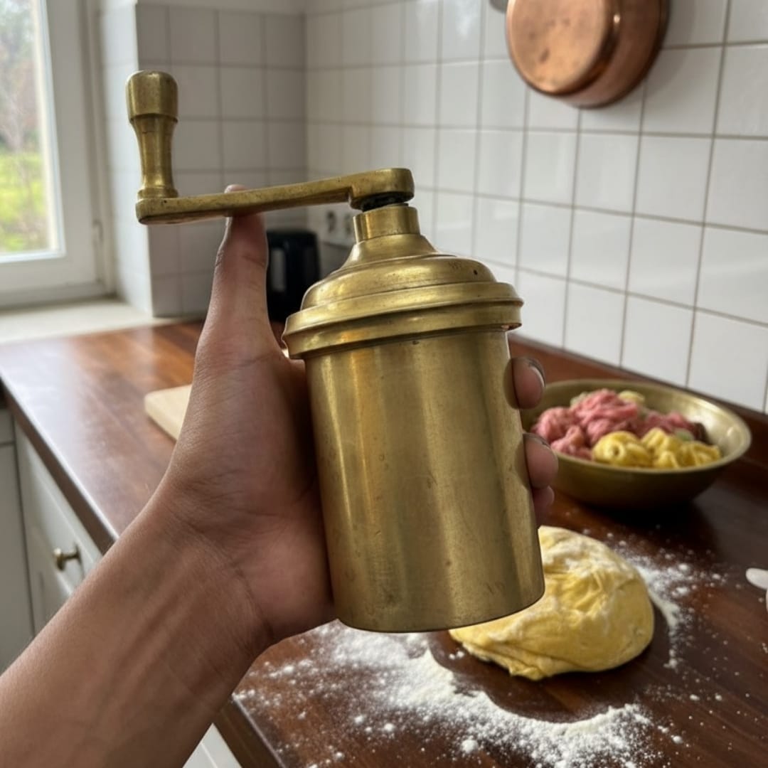 1986 Antique Brass Chakli Maker with Ladle | Traditional Brass Press Tool