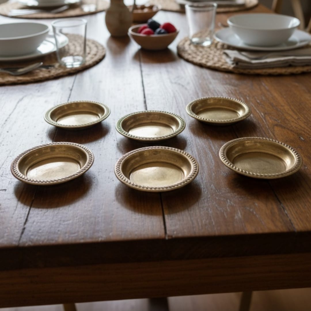 1988 Antique Brass Small Vati Bowls Set of 6 | Traditional Brass Tableware