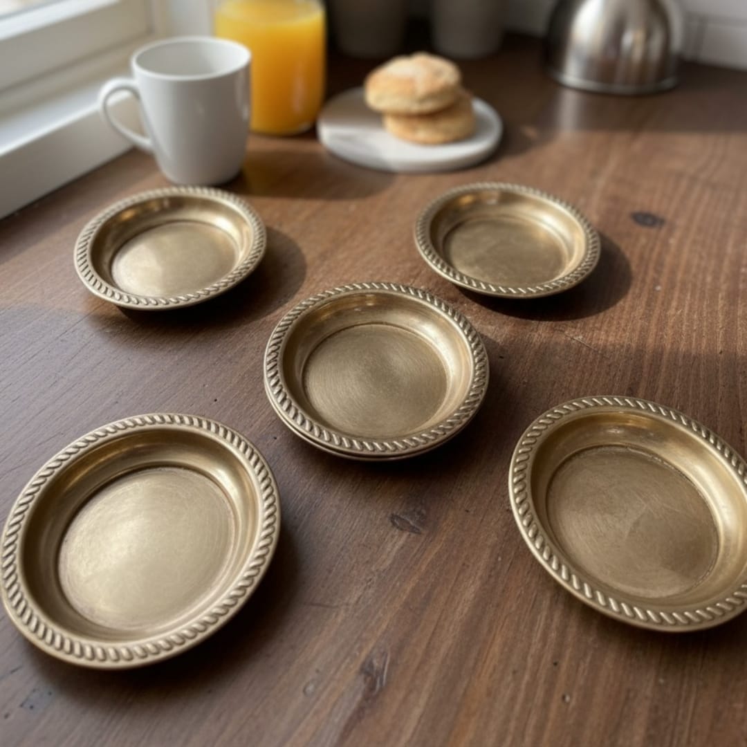 1988 Antique Brass Small Vati Bowls Set of 6 | Traditional Brass Tableware