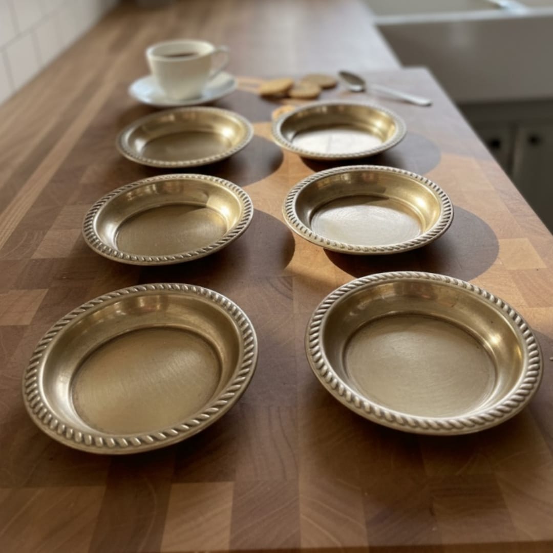 1988 Antique Brass Small Vati Bowls Set of 6 | Traditional Brass Tableware