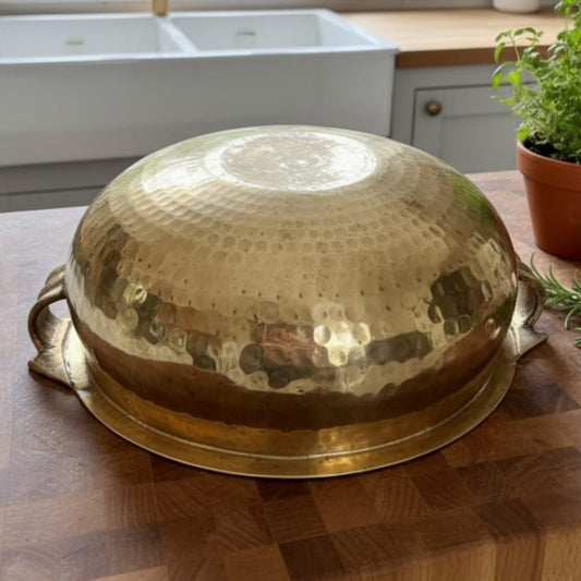 1992 Antique Brass Urli with Side Handles | Large Brass Decorative Bowl
