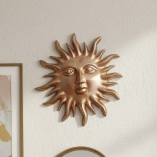 1985 Antique Brass Decorative Sun Face | Engraved Brass Wall Accent