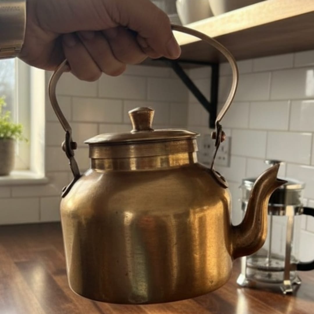 1984 Antique Brass Kettle with Pyala | Traditional Brass Pouring Kettle