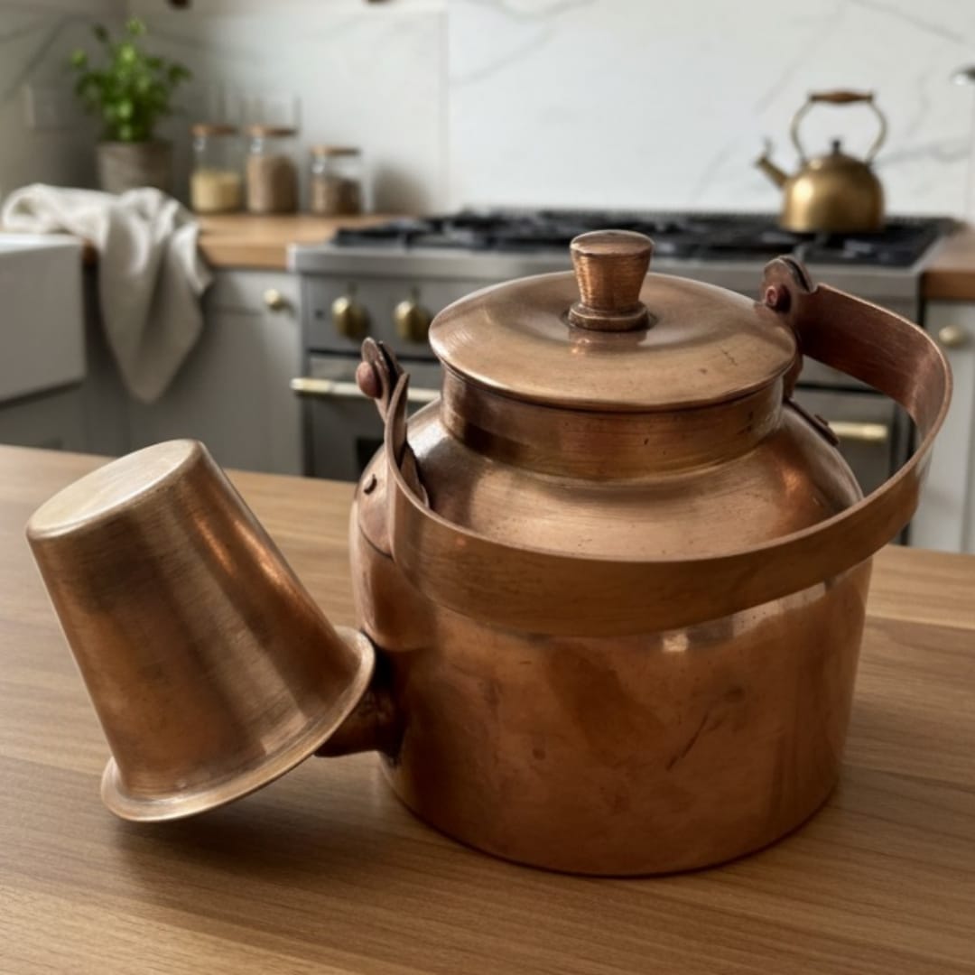 1984 Antique Brass Kettle with Pyala | Traditional Brass Pouring Kettle