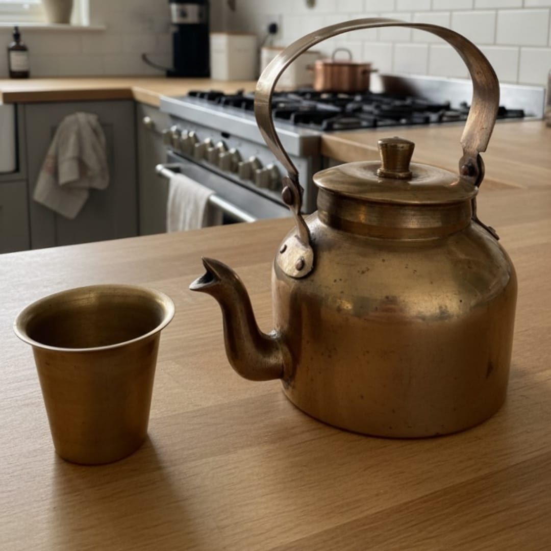 1984 Antique Brass Kettle with Pyala | Traditional Brass Pouring Kettle
