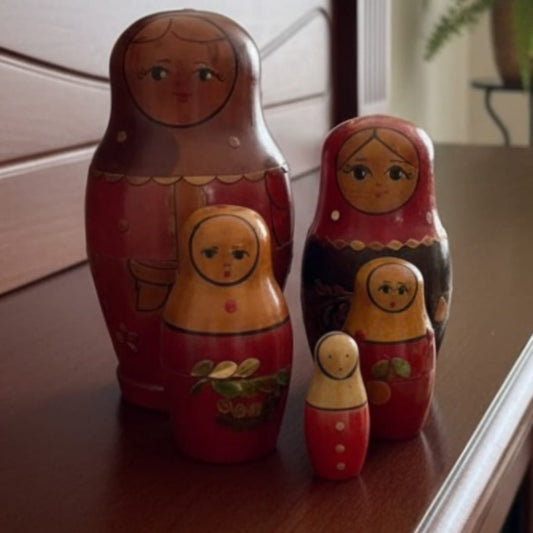 1990 Antique Wooden Doll Set | Hand-Turned Wooden Decorative Figures