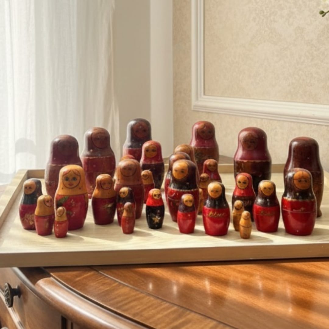 1990 Antique Wooden Doll Set | Hand-Turned Wooden Decorative Figures