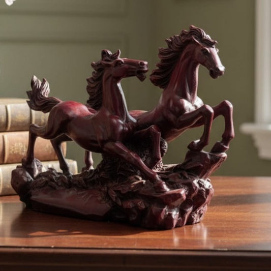 1989 Antique Terracotta Fibre Horse Sculpture | Decorative Tabletop Art