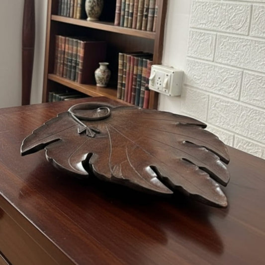 1971 Vintage Rosewood Leaf Tray | Carved Wooden Serving & Décor Tray