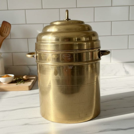 1975 Antique Brass Steamer with Ladle | Large Brass Cooking Vessel