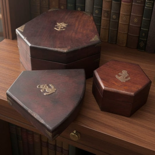 1976 Antique Wooden Box Set of 3 | Multi-Sized Teakwood Storage Boxes