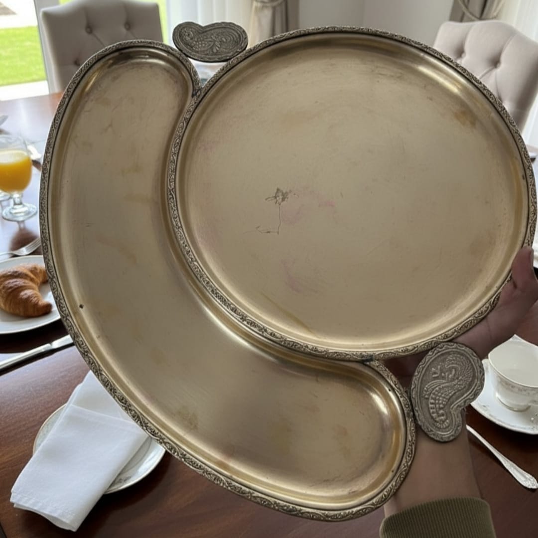 1978 Antique Brass Royal Plate | Large Heritage Brass Display Plate - Bombay Antiques