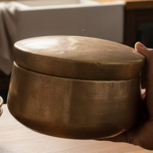 1988 Antique Brass Chapati Box | Traditional Brass Storage Container