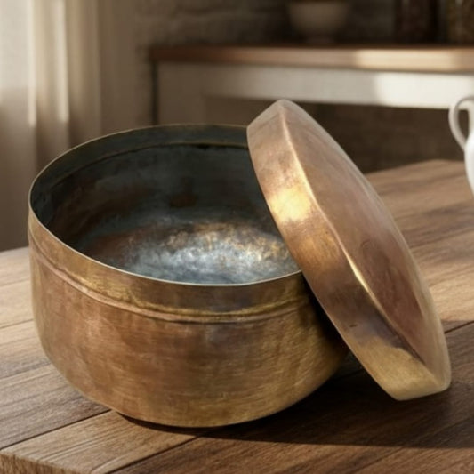 1988 Antique Brass Chapati Box | Traditional Brass Storage Container