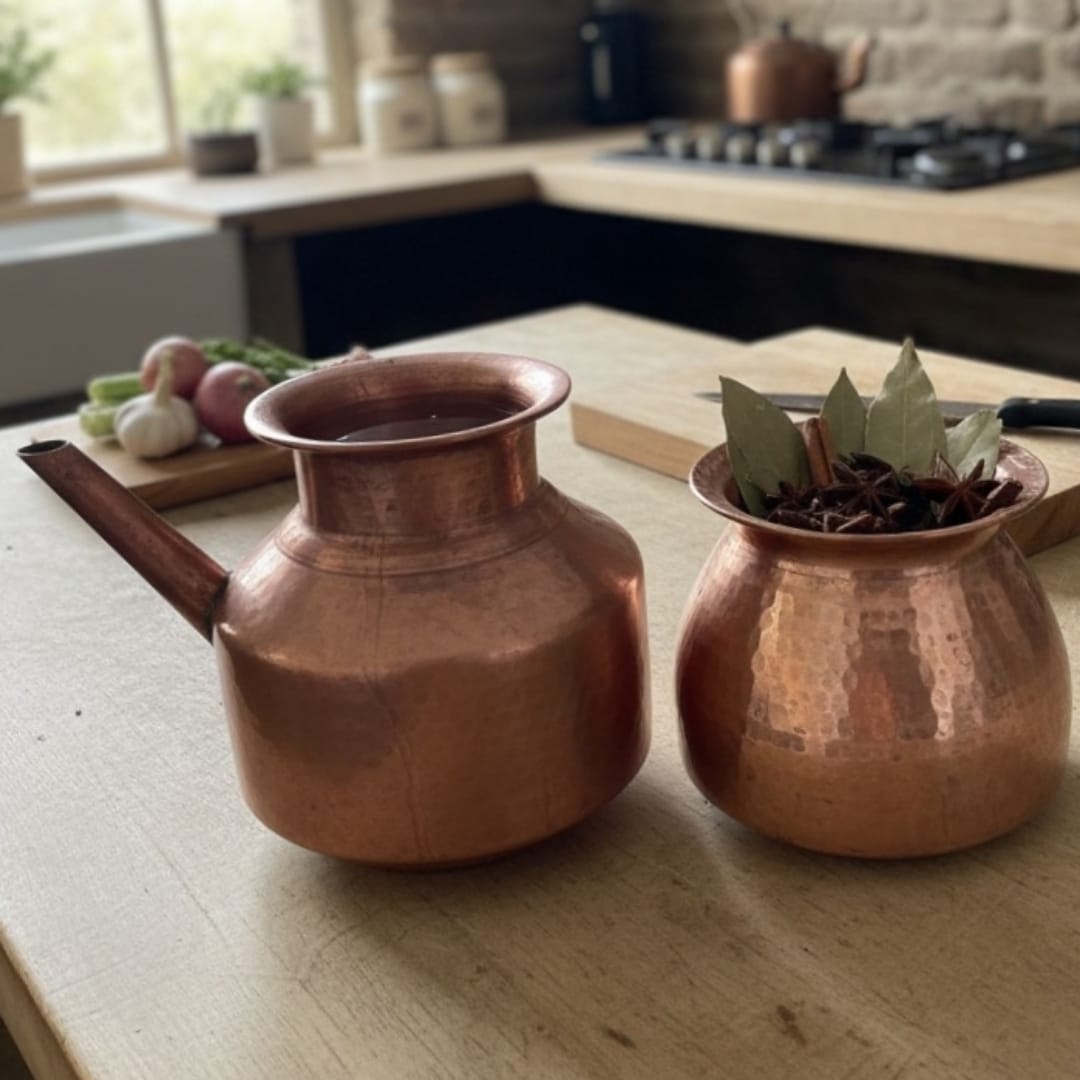 1978 Antique Copper Kalash and Kamandal Pair | Traditional Copper Vessels