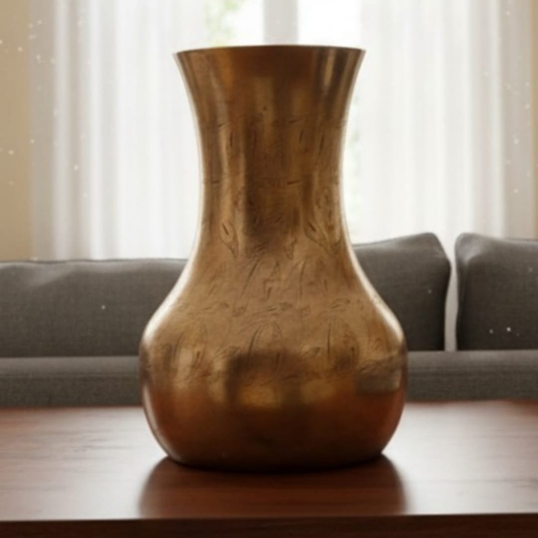 1984 Antique Brass Engraved Vase | Decorative Brass Table Vase