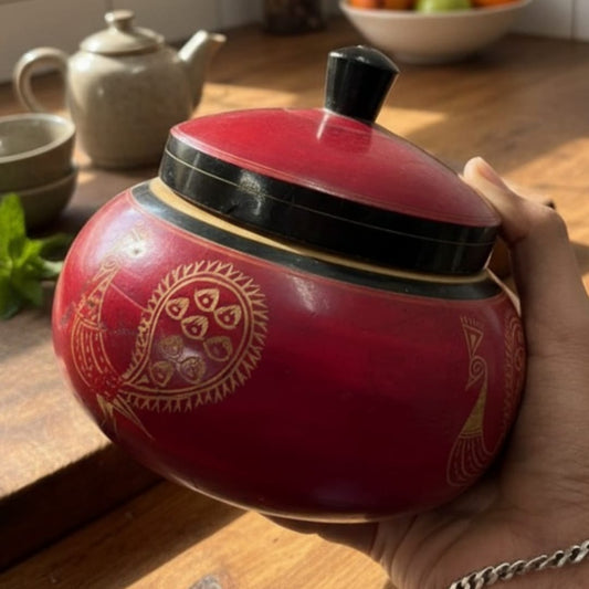 1974 Antique Wooden Peacock Design Box | Decorative Wooden Storage Box