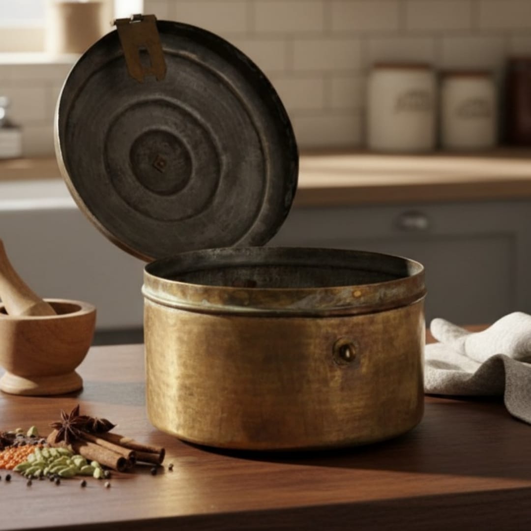 1988 Antique Brass Flat Storage Box | Solid Brass Storage Container