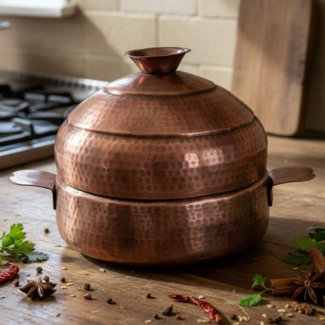 1981 Antique Copper Modak Patra | Traditional Copper Steaming Vessel