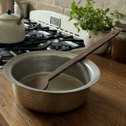 1981 Antique Brass Langadi with Rosewood Ladle| Solid Brass Cooking Vessel