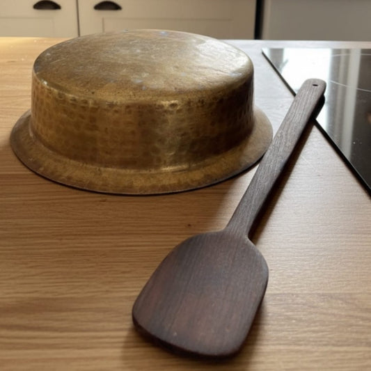 1981 Antique Brass Langadi with Rosewood Ladle| Solid Brass Cooking Vessel