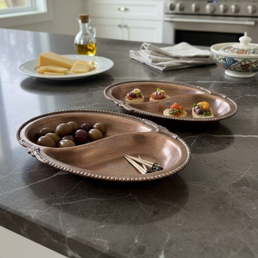 1982 Antique Brass Sauce Pans with Ornate Borders | Solid Brass Serving Pair