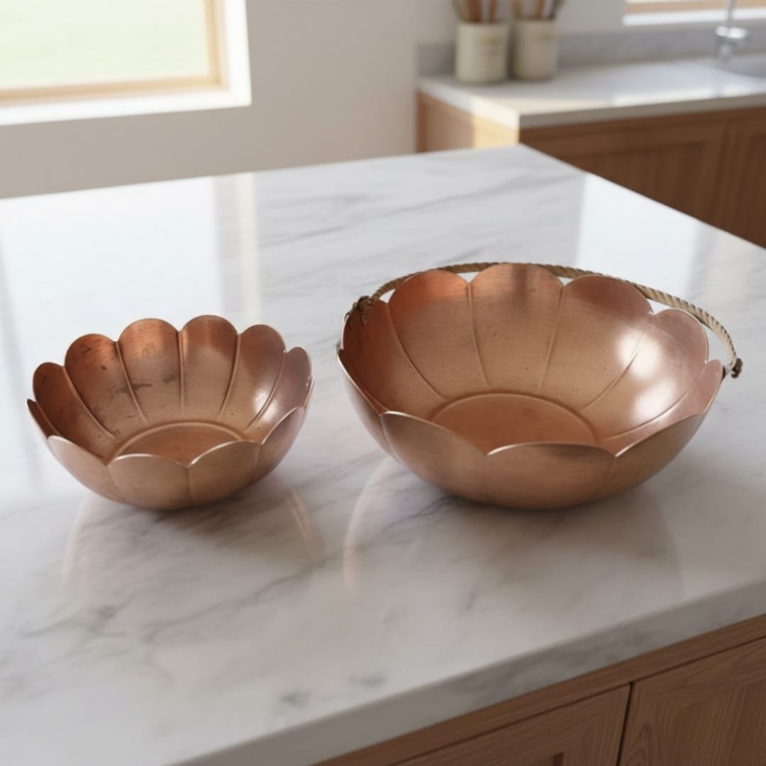 1983 Antique Brass Decor Bowl Pair | Solid Brass Decorative Bowls