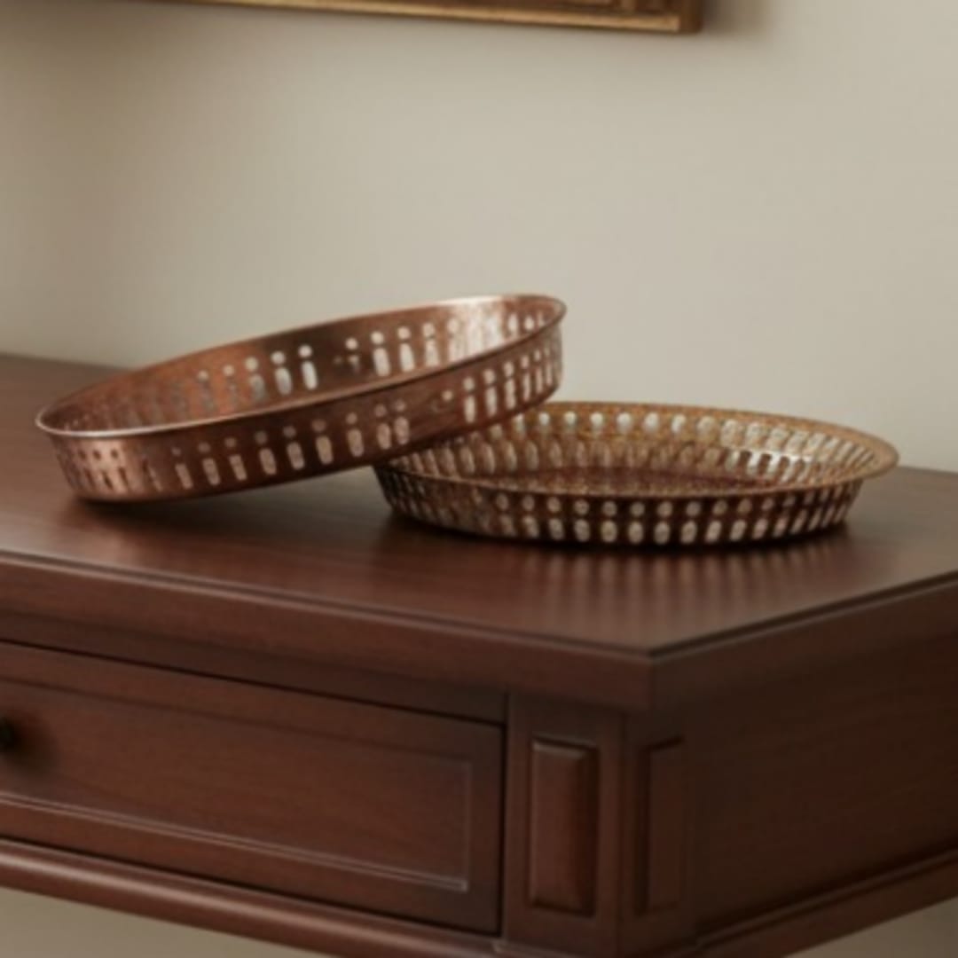 1980 Antique Brass Engraved Plate Pair | Ornate Brass Decorative Plates