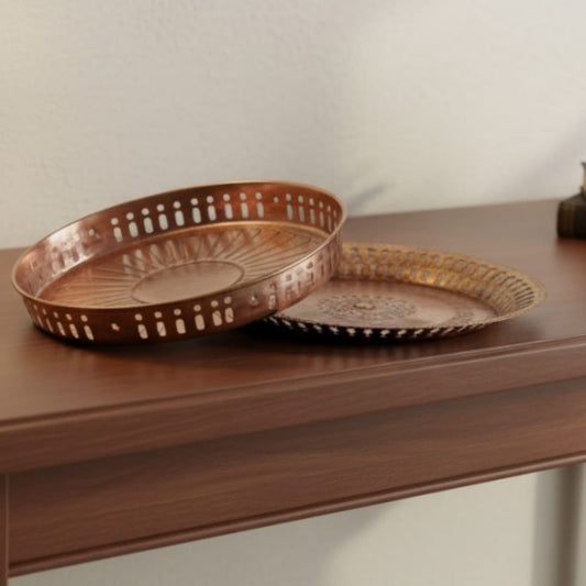 1980 Antique Brass Engraved Plate Pair | Ornate Brass Decorative Plates