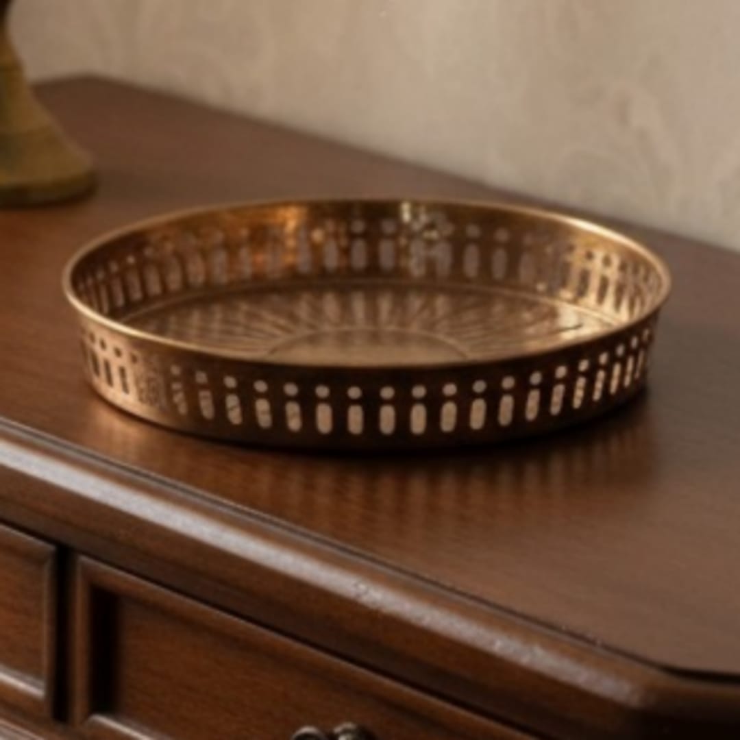 1980 Antique Brass Engraved Plate Pair | Ornate Brass Decorative Plates