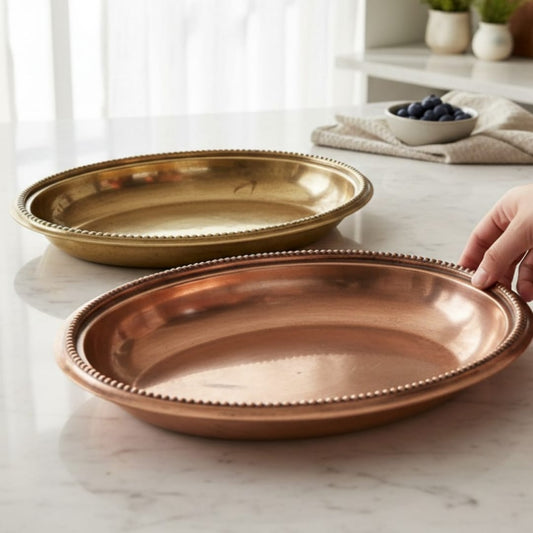 1985 Antique Brass Serving Tray Pair | Solid Brass Rectangular Trays