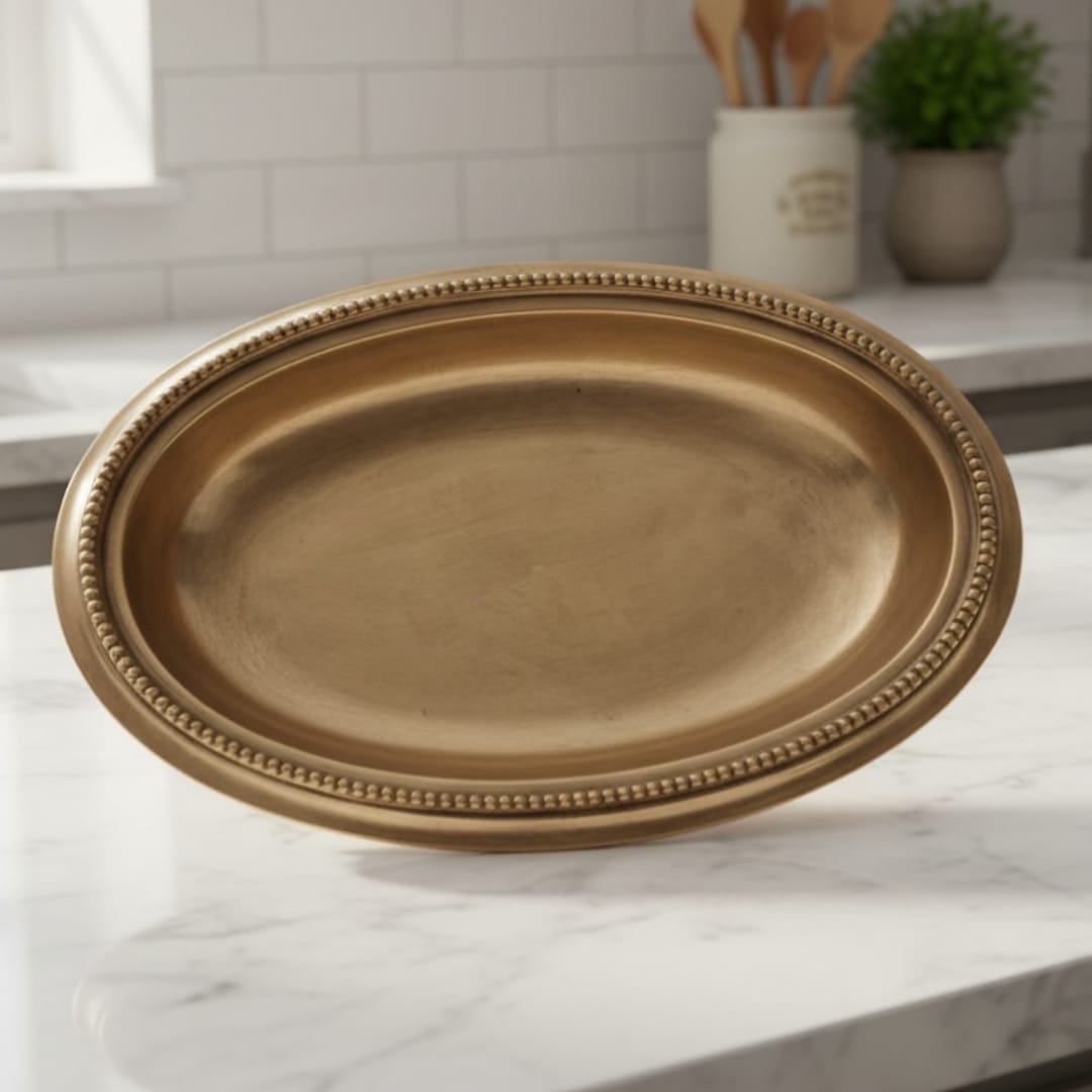 1985 Antique Brass Serving Tray Pair | Solid Brass Rectangular Trays