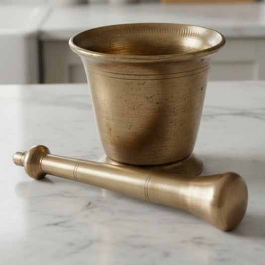 1985 Antique Brass Big Khalbatta | Solid Brass Mortar and Pestle