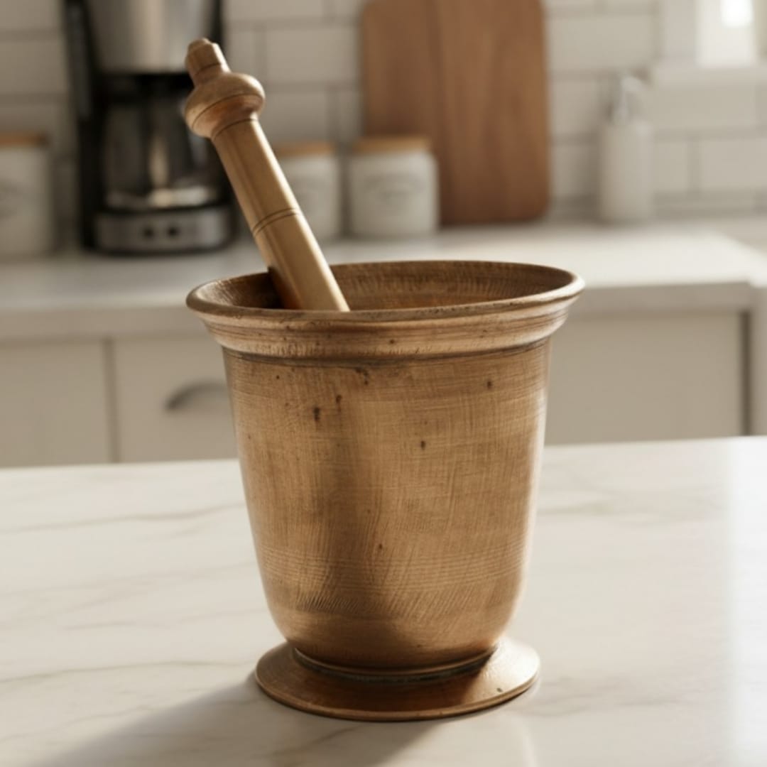 1985 Antique Brass Big Khalbatta | Solid Brass Mortar and Pestle